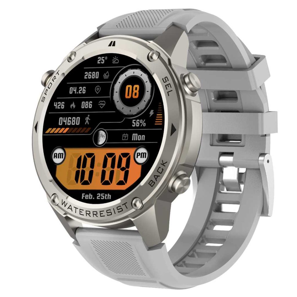 Ceas Smartwatch barbati LUMAUDiO® Tank, Rezistent la inot, GPS performant, gri