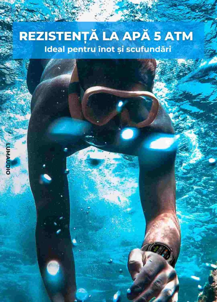 Ceas Smartwatch barbati LUMAUDiO® Tank, Rezistent la inot, GPS performant, rezistent la inot