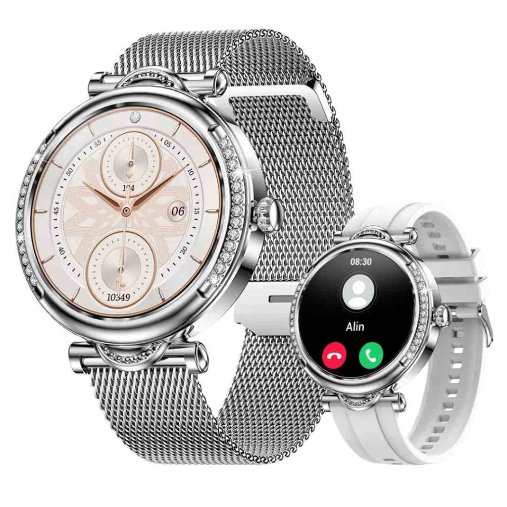 Ceas Smartwatch dama LUMAUDiO® Infinity, autonomie 7 zile, 2 curele, argintiu