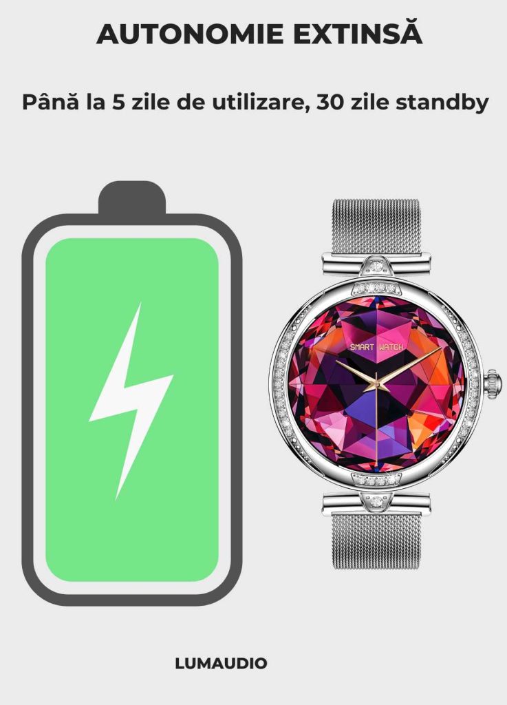 Ceas Smartwatch dama LUMAUDiO® Infinity, autonomie 5 zile, 2 curele