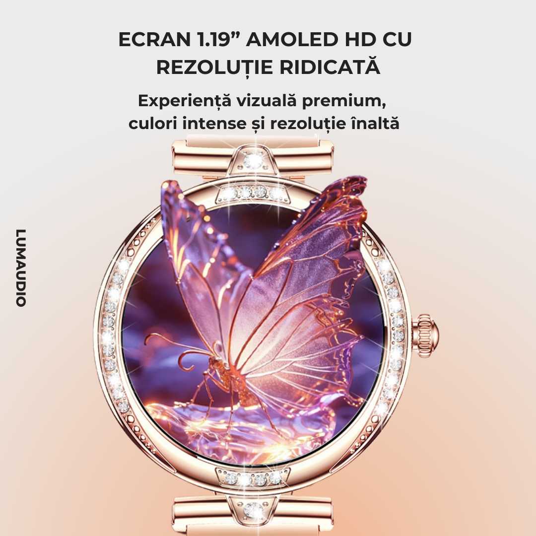 Ceas Smartwatch dama LUMAUDiO® Infinity, autonomie 7 zile, 2 curele, ecran AMOLED