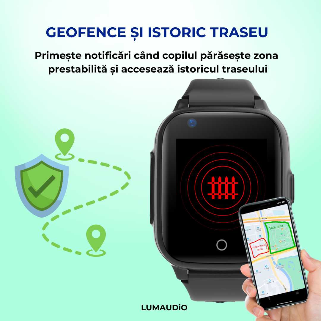 Smartwatch copii LUMAUDiO® Spot cu geofence si istoric traseu