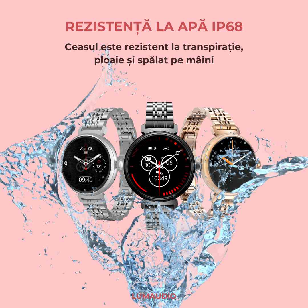 Ceas Smartwatch dama LUMAUDiO® LunaFit cu Meniu in limba romana și 2 curele incluse, rezistent la apa