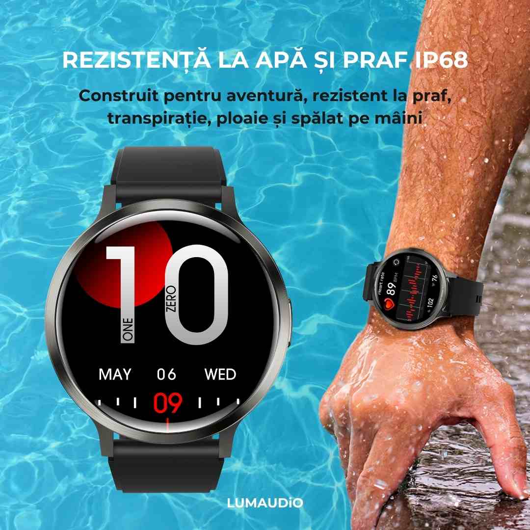 Ceas Smartwatch barbati LUMAUDiO® Dominus cu Autonomie 10 zile și 2 curele incluse, rezistent la apa