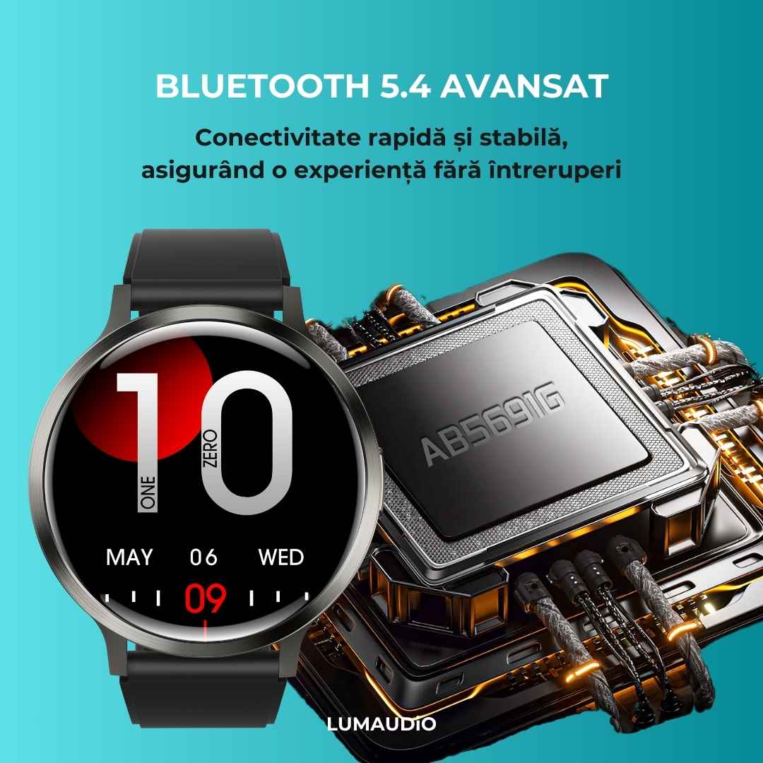 Ceas Smartwatch barbati LUMAUDiO® Dominus cu Autonomie 10 zile și 2 curele incluse, bluetooth 5.4