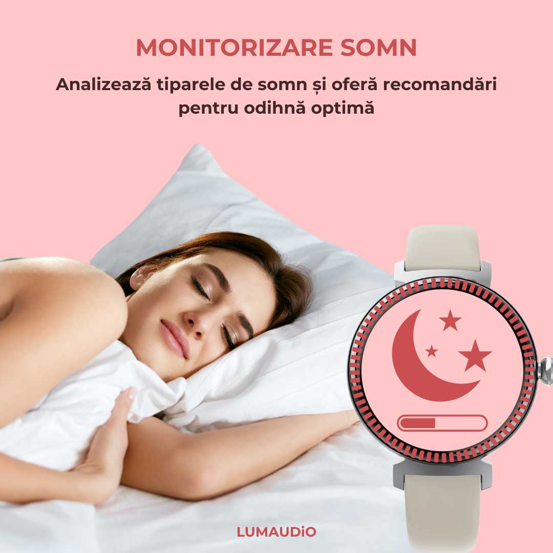 Ceas Smartwatch dama LUMAUDiO® LunaFit cu Meniu in limba romana și 2 curele incluse, monitorizare somn