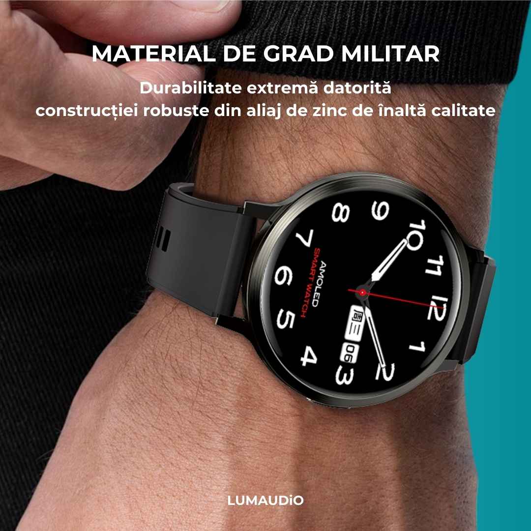 Ceas Smartwatch barbati LUMAUDiO® Dominus cu Autonomie 10 zile și 2 curele incluse, durabil