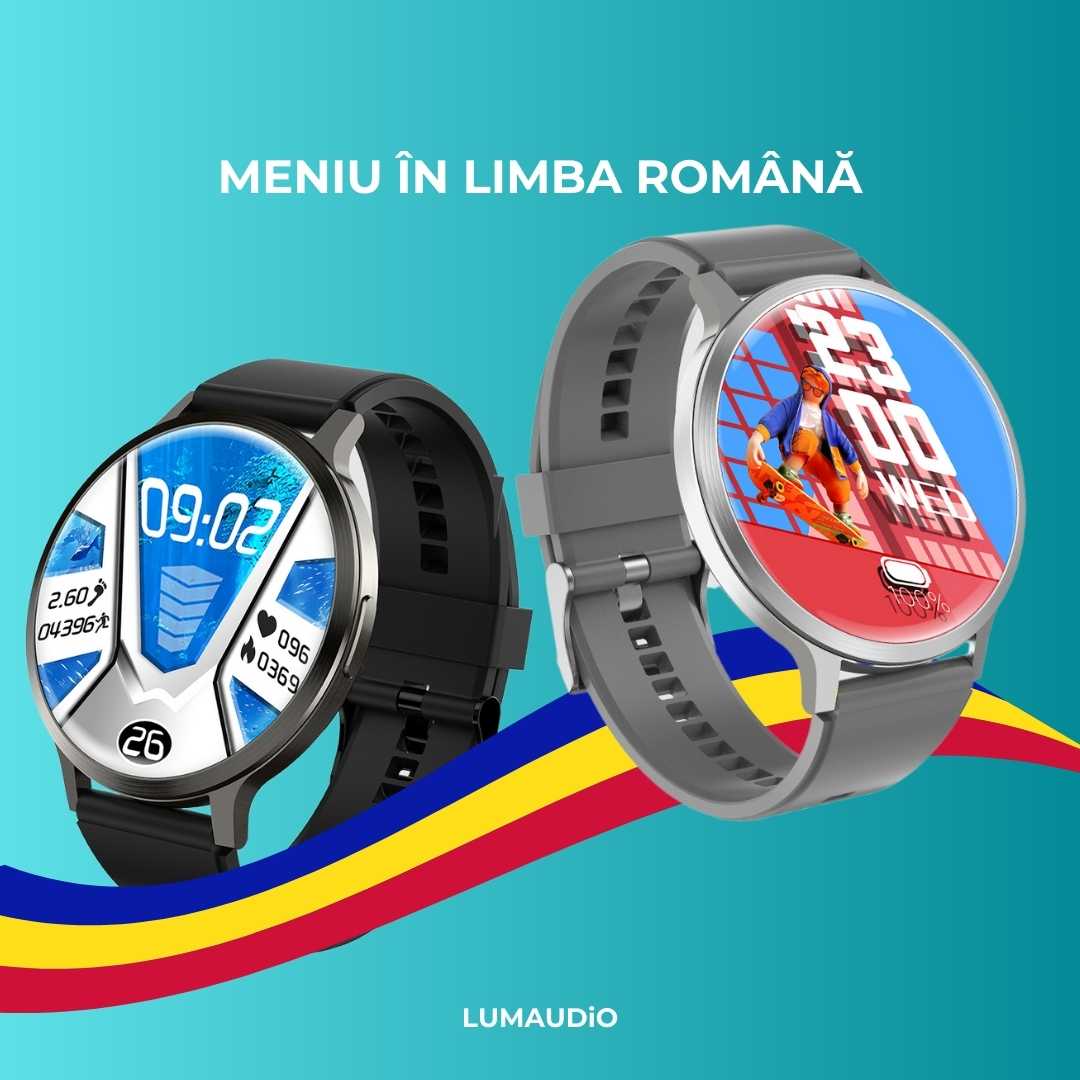 Ceas Smartwatch barbati LUMAUDiO® Dominus cu Autonomie 10 zile și 2 curele incluse, meniu in limba romana