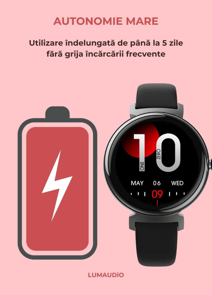 Ceas Smartwatch dama LUMAUDiO® LunaFit cu Meniu in limba romana și 2 curele incluse, autonomie extinsa