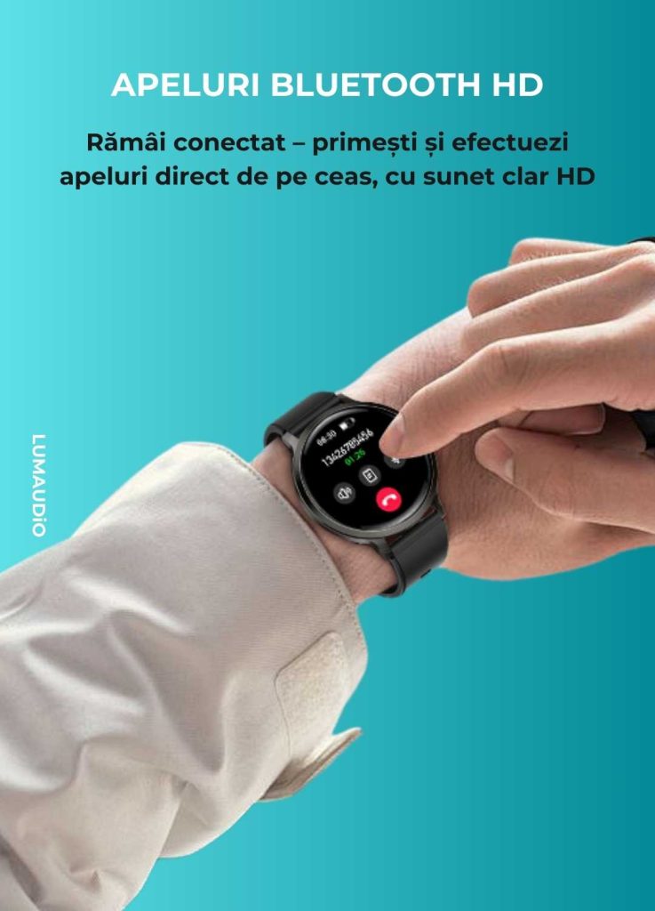 Ceas Smartwatch barbati LUMAUDiO® Dominus cu Autonomie 10 zile și 2 curele incluse, apeluri bluetooth