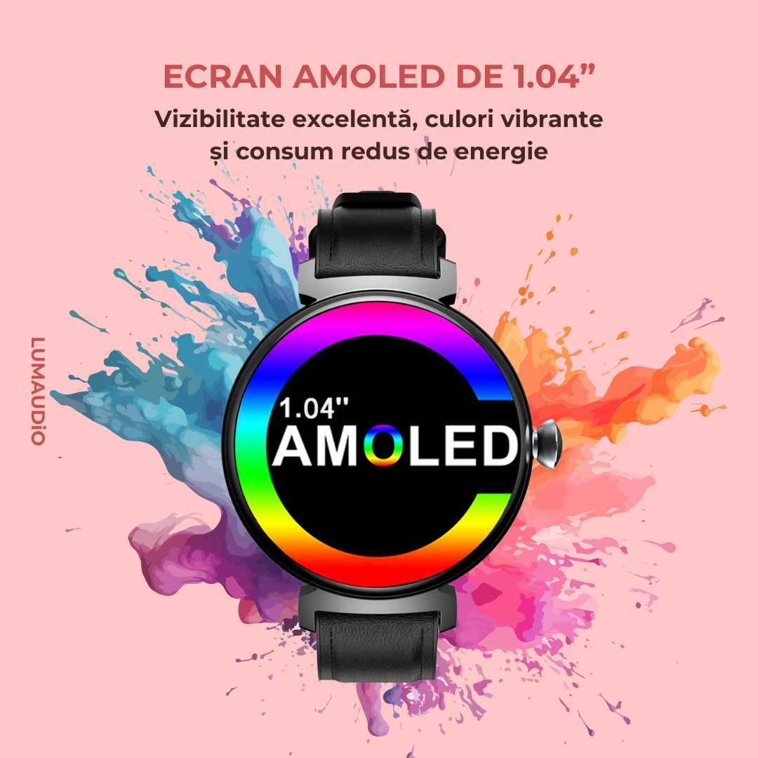 Ceas Smartwatch dama LUMAUDiO® LunaFit cu Meniu in limba romana și 2 curele incluse, ecran AMOLED