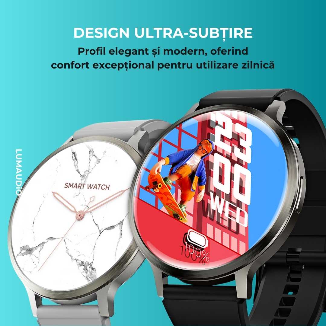Ceas Smartwatch barbati LUMAUDiO® Dominus cu Autonomie 10 zile și 2 curele incluse, design subtire