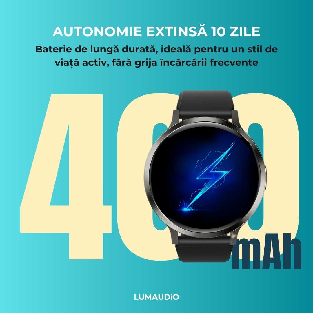 Ceas Smartwatch barbati LUMAUDiO® Dominus cu Autonomie 10 zile și 2 curele incluse, autonomie mare