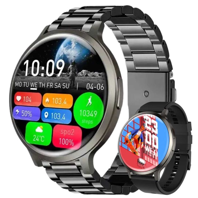 Ceas Smartwatch barbati LUMAUDiO® Dominus cu Autonomie 10 zile și 2 curele incluse, monitorizare sanatate, negru