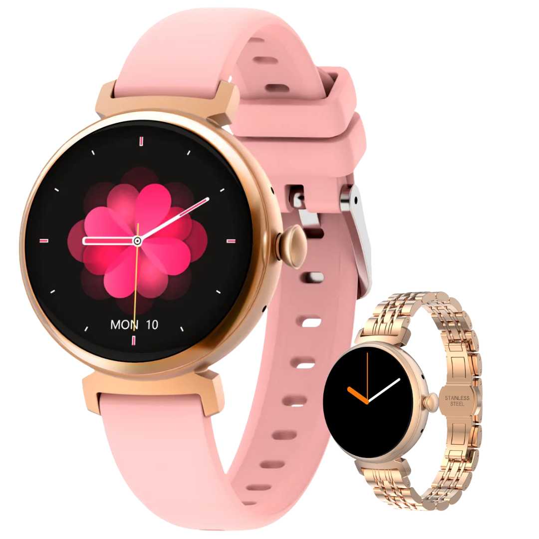 Ceas Smartwatch dama LUMAUDiO® LunaFit cu Meniu in limba romana și 2 curele incluse, auriu