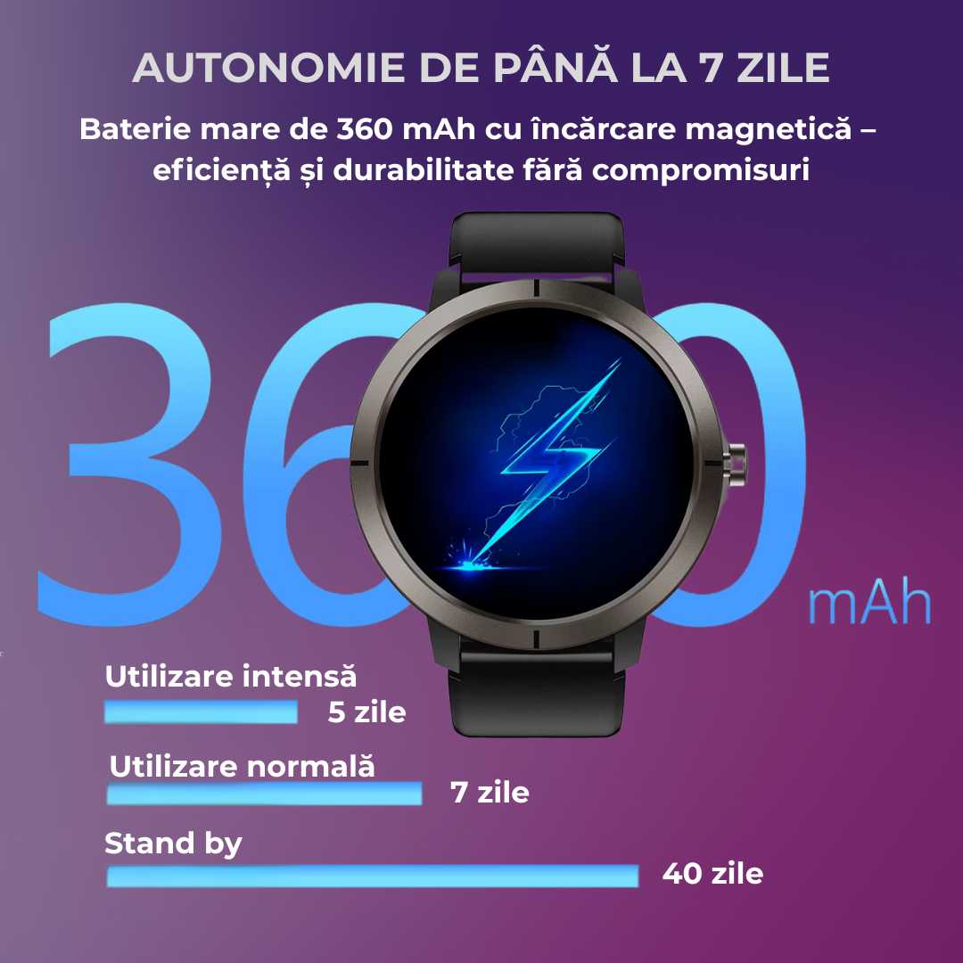 Smartwatch LUMAUDiO® HidraNav, rezistent la inot si scufundari, GPS performant, autonomie mare