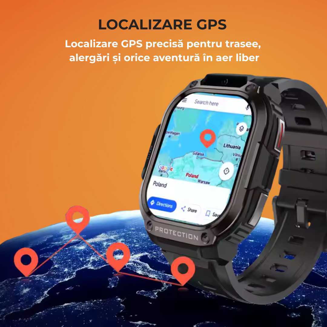 Ceas Smartwatch barbati LUMAUDiO® Alpha cu Android SIM 4G si camera frontala, gps