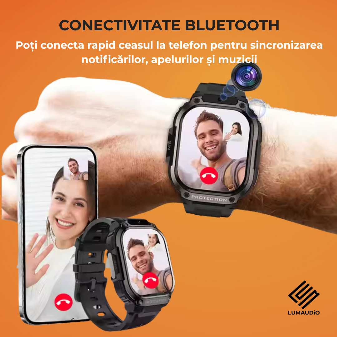 Ceas Smartwatch barbati LUMAUDiO® Alpha cu Android SIM 4G si camera frontala, bluetooth