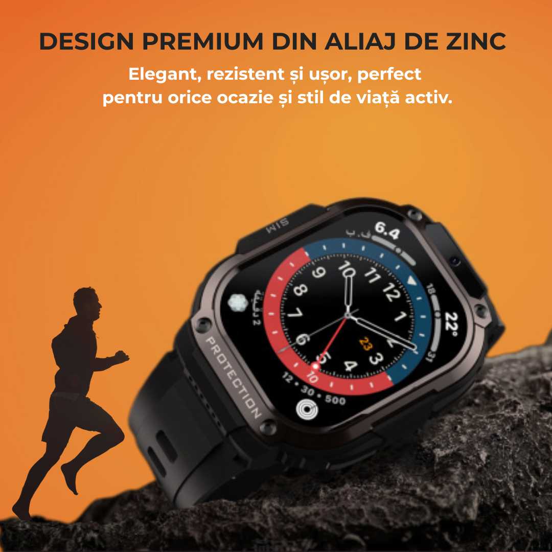 Ceas Smartwatch barbati LUMAUDiO® Alpha cu Android SIM 4G si camera frontala, design rezistent