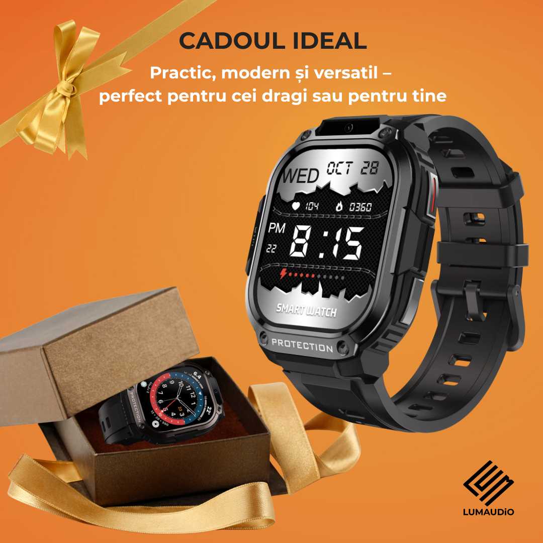 Ceas Smartwatch barbati LUMAUDiO® Alpha cu Android SIM 4G si camera frontala, idei cadou barbati