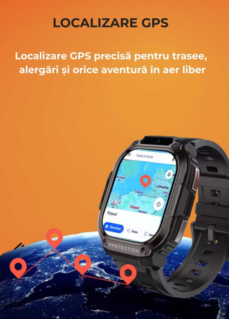 Ceas Smartwatch barbati LUMAUDiO® Alpha cu Android SIM 4G si camera frontala, negru