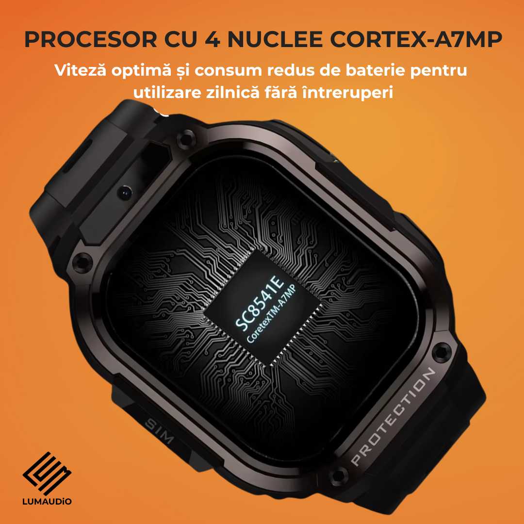 Ceas Smartwatch barbati LUMAUDiO® Alpha cu Android SIM 4G si camera frontala,