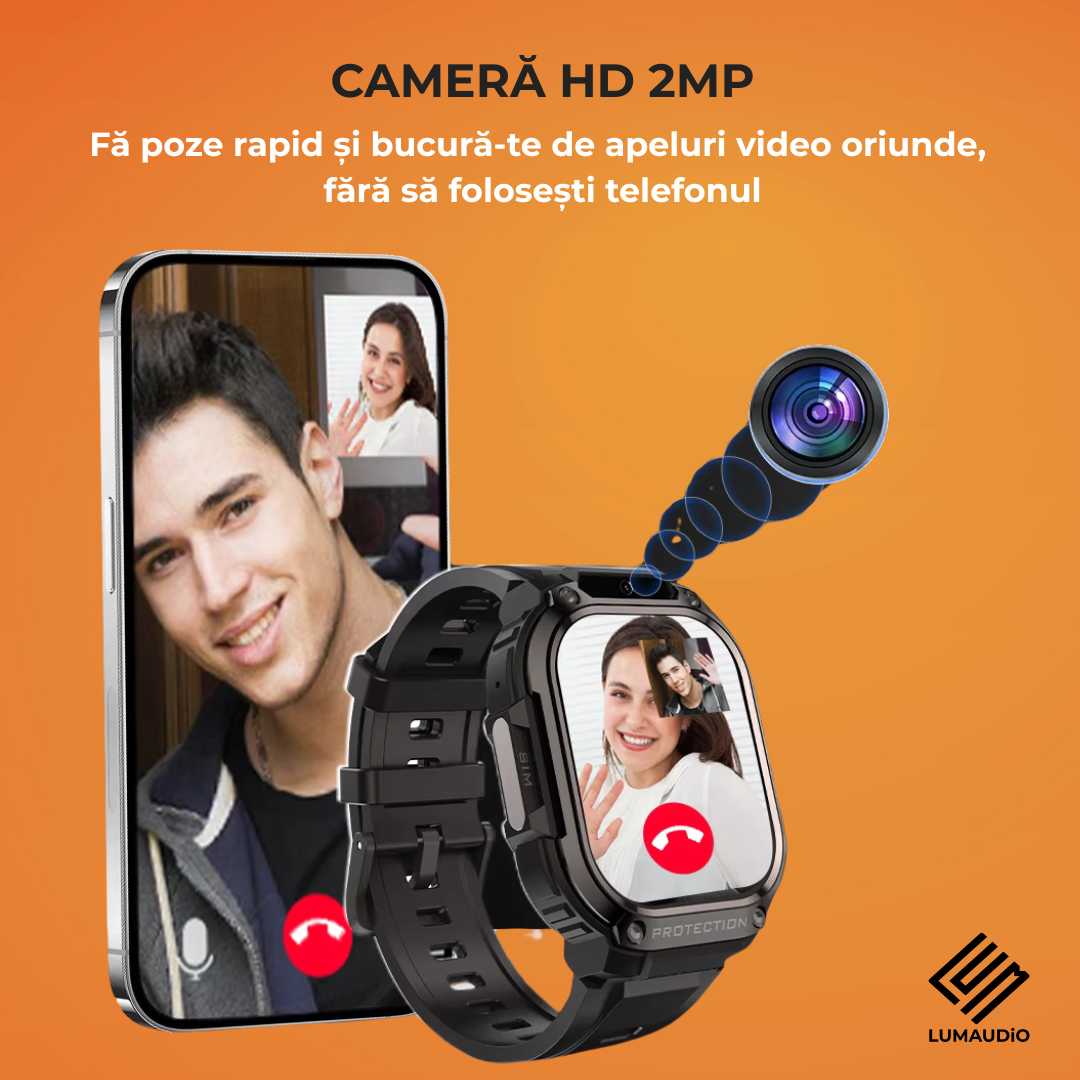 Ceas Smartwatch barbati LUMAUDiO® Alpha cu Android SIM 4G si camera frontala,