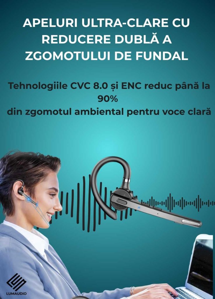 Casca Bluetooth Wireless Profesionala LUMAUDiO® Pilot cu autonomie mare, multipoint, reducere a zgomotelor de fundal