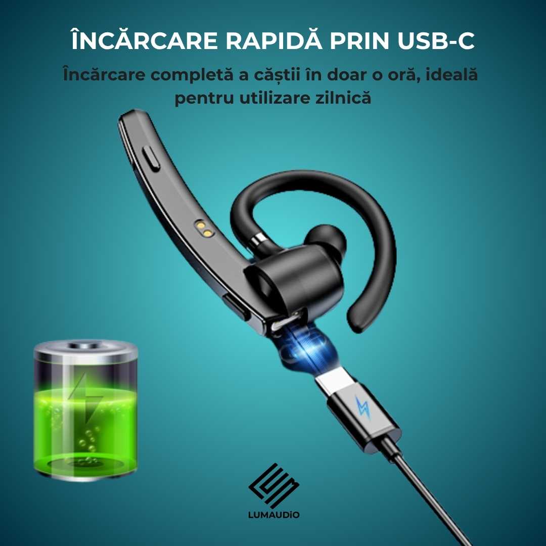 Casca Bluetooth Wireless Profesionala LUMAUDiO® Pilot cu autonomie mare, multipoint, incarcare USB C