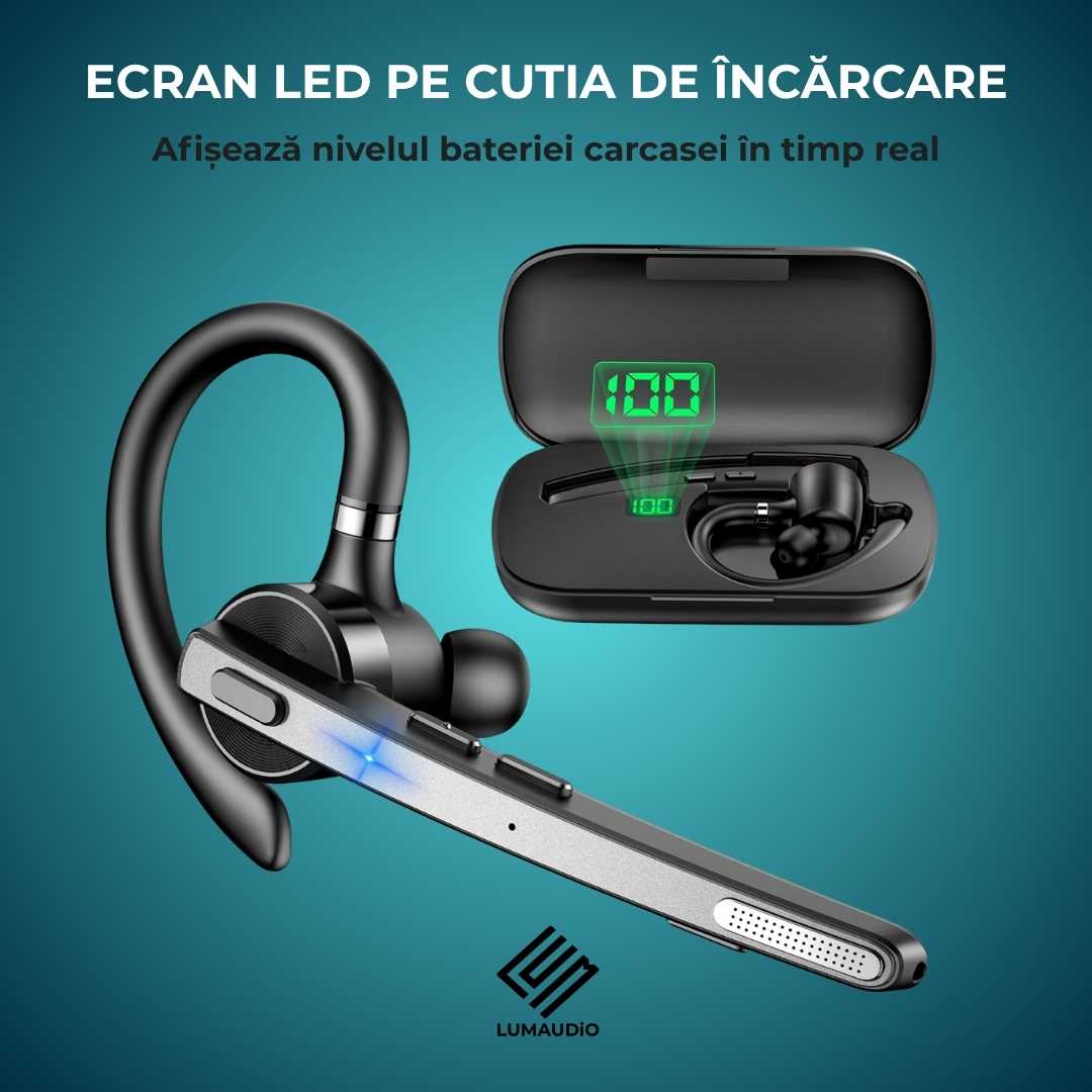 Casca Bluetooth Wireless Profesionala LUMAUDiO® Pilot cu autonomie mare, multipoint, compatibilitate universala, ecran LED