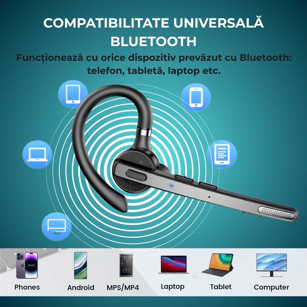 Casca Bluetooth Wireless Profesionala LUMAUDiO® Pilot cu autonomie mare, multipoint, compatibilitate universala