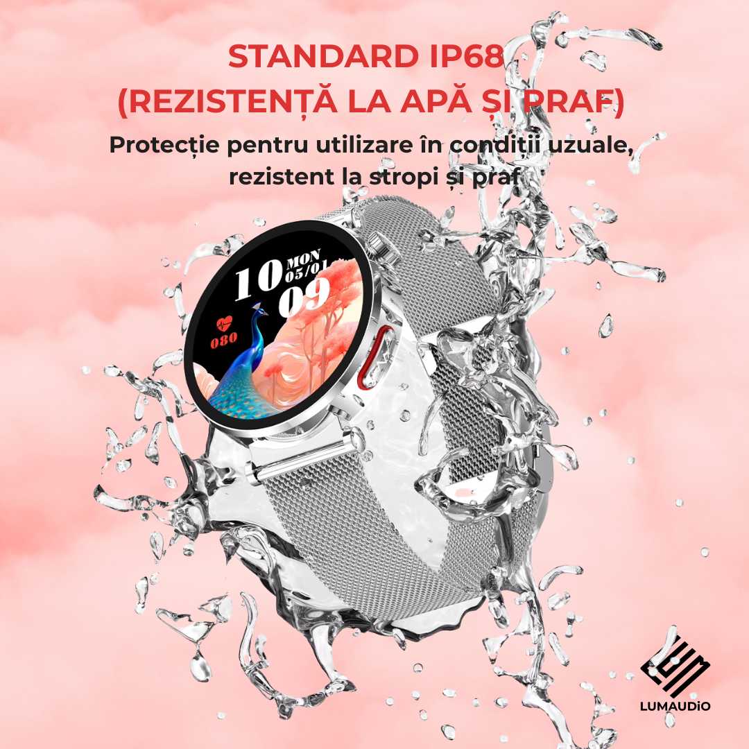 Ceas Smartwatch dama LUMAUDiO® Pulsara cu monitorizare tensiune arterială și 2 curele incluse, rezistent la apa