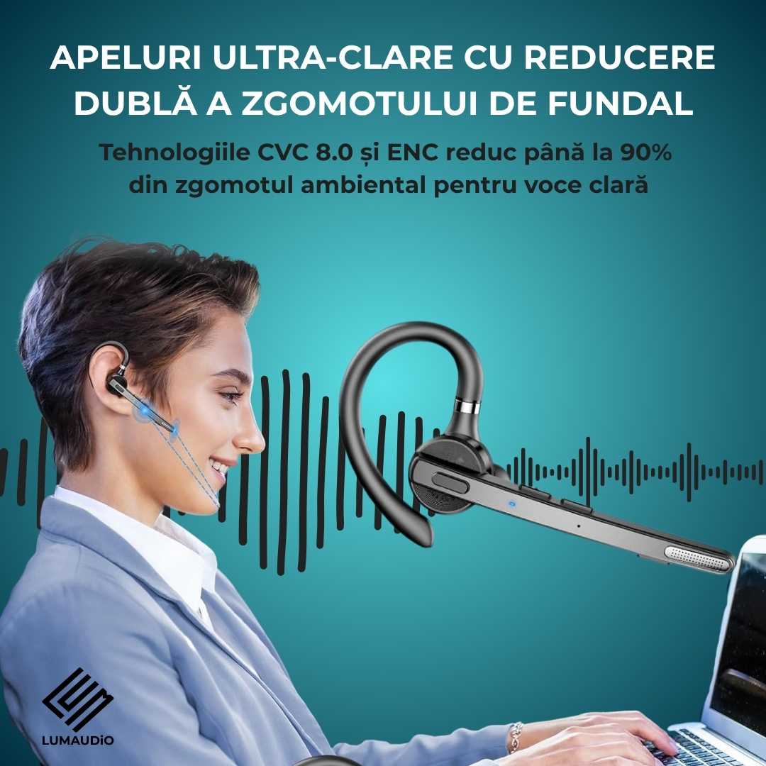 Casca Bluetooth Wireless Profesionala LUMAUDiO® Pilot cu autonomie mare, multipoint, reducere a zgomotelor de fundal