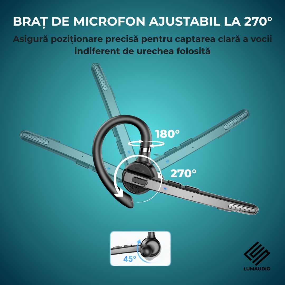 Casca Bluetooth Wireless Profesionala LUMAUDiO® Pilot cu autonomie mare, multipoint, compatibilitate universala