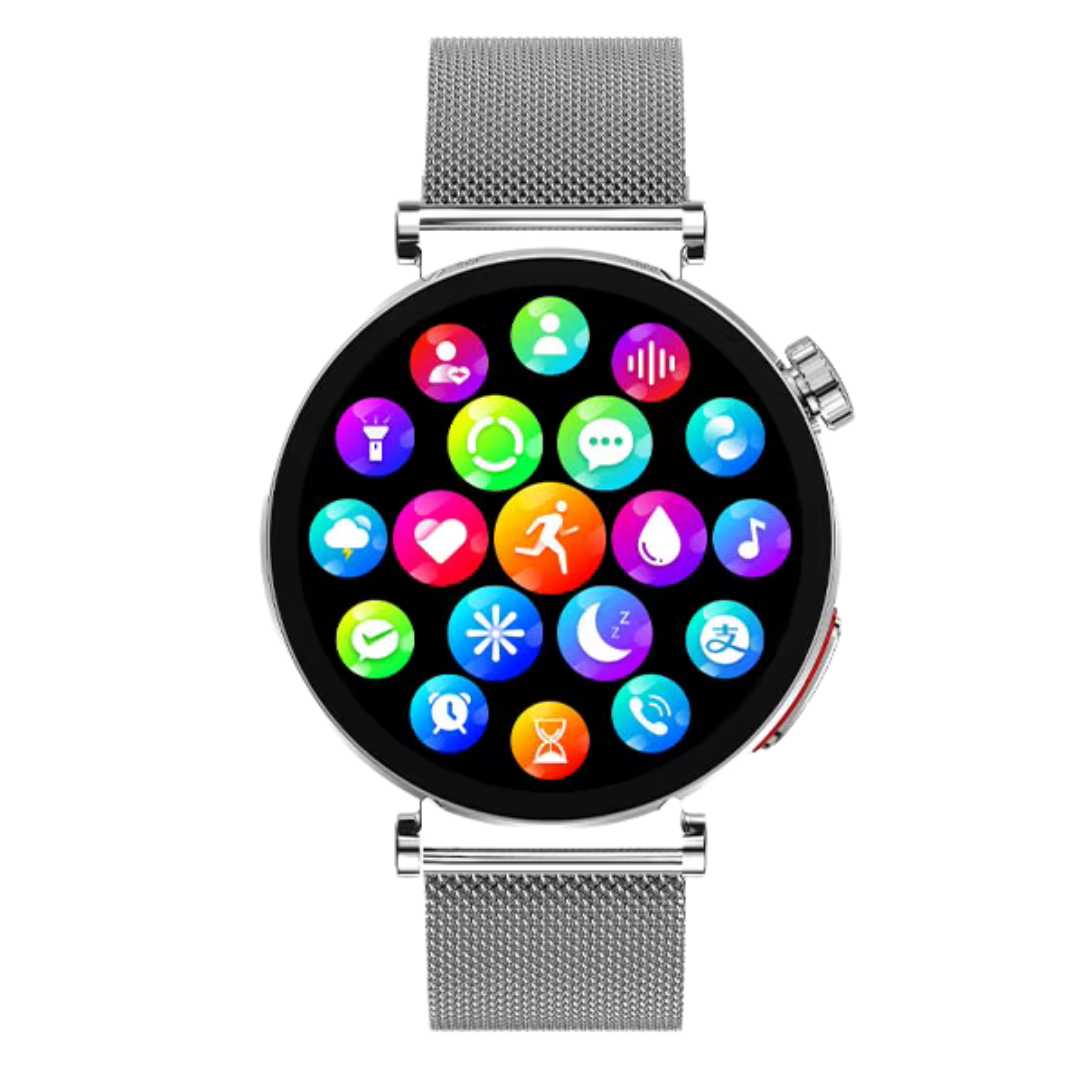 Ceas Smartwatch dama LUMAUDiO® Pulsara cu monitorizare tensiune arterială și 2 curele incluse, argintiu