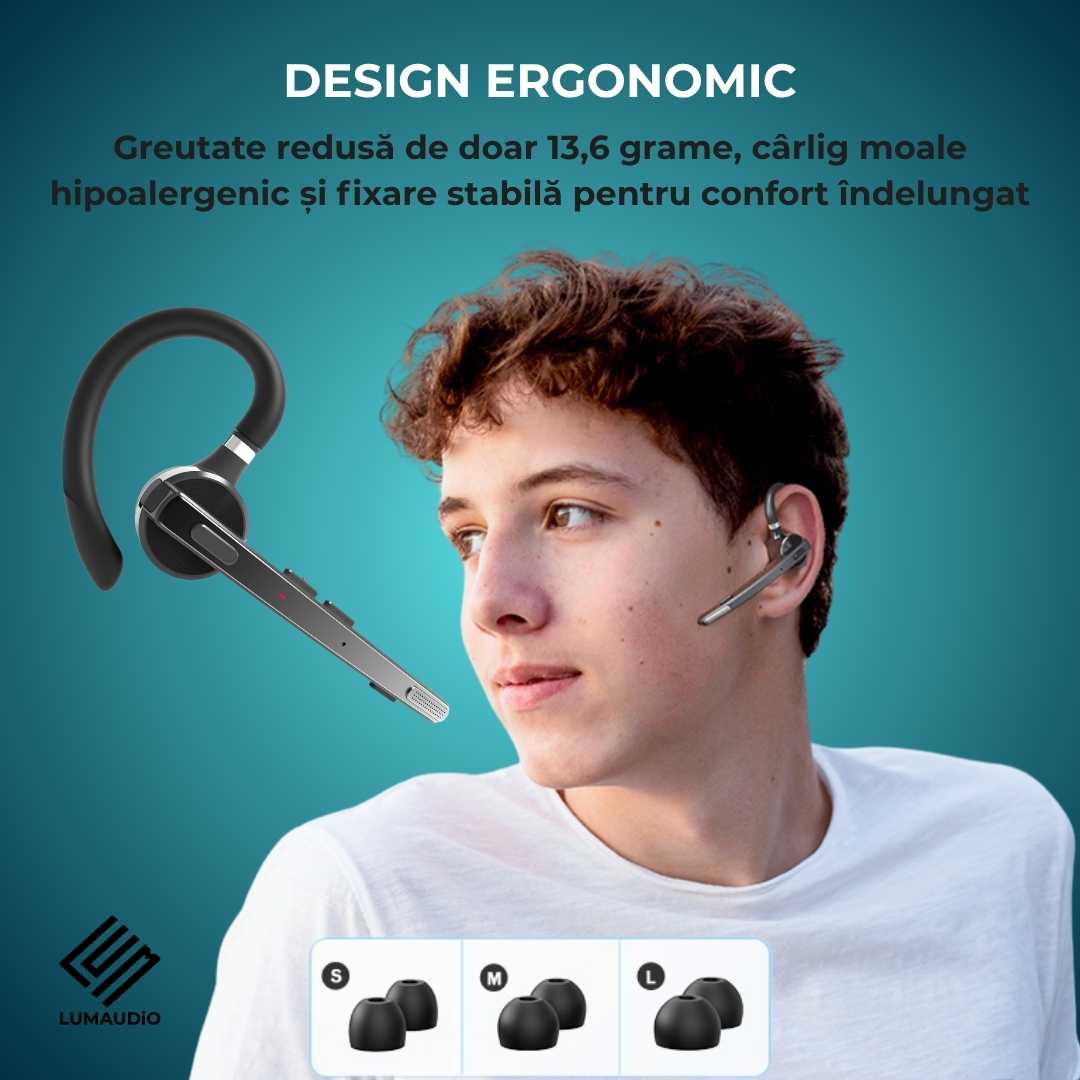 Casca Bluetooth Wireless Profesionala LUMAUDiO® Pilot cu autonomie mare, multipoint, design ergonomic