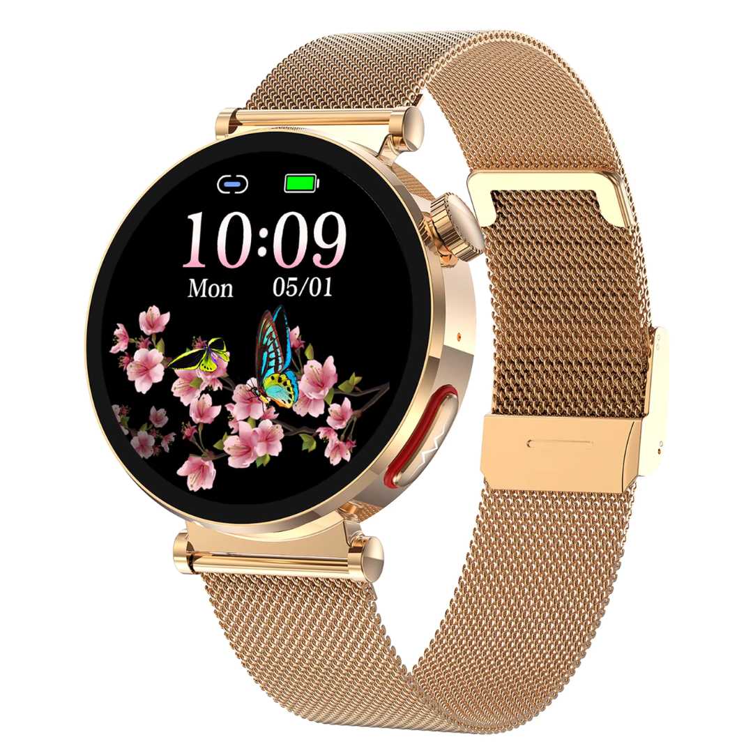 Ceas Smartwatch dama LUMAUDiO® Pulsara cu monitorizare tensiune arterială și 2 curele incluse, auriu