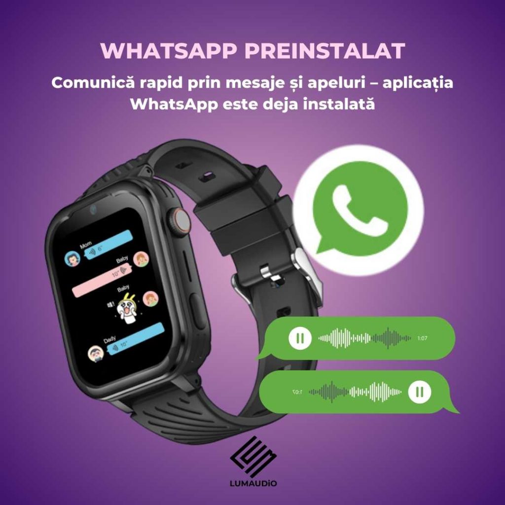Smartwatch Copii LUMAUDiO® Techno 4G cu GPS, Apeluri Video HD și WhatsApp