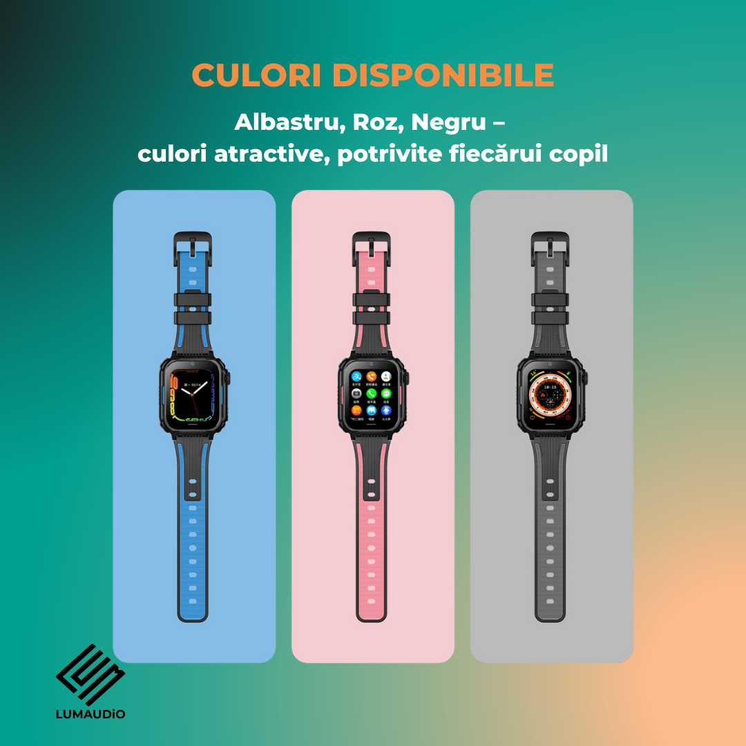 Smartwatch Copii LUMAUDiO® Ping cu 4G și GPS, Husă de Silicon Inclusă