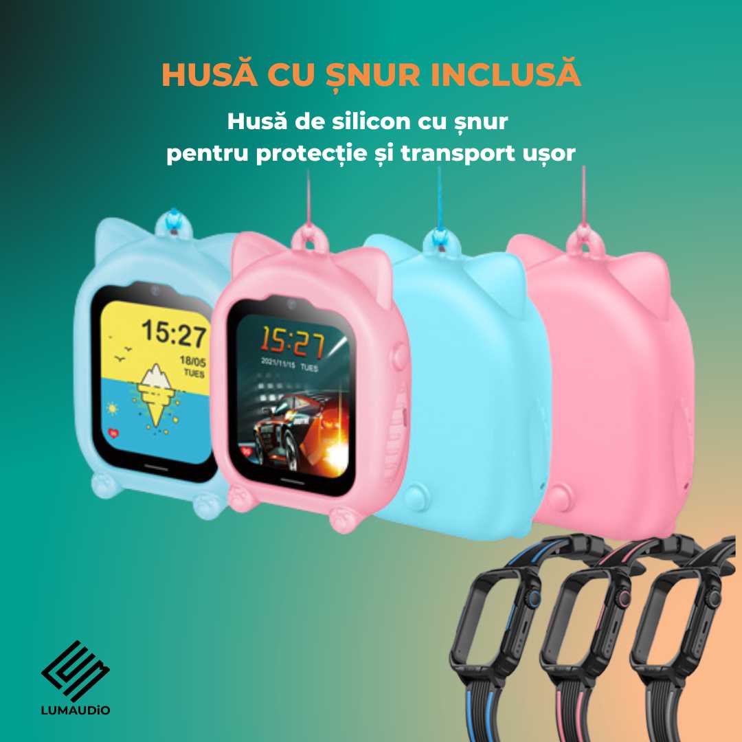 Smartwatch Copii LUMAUDiO® Ping cu 4G și GPS, Husă de Silicon Inclusă