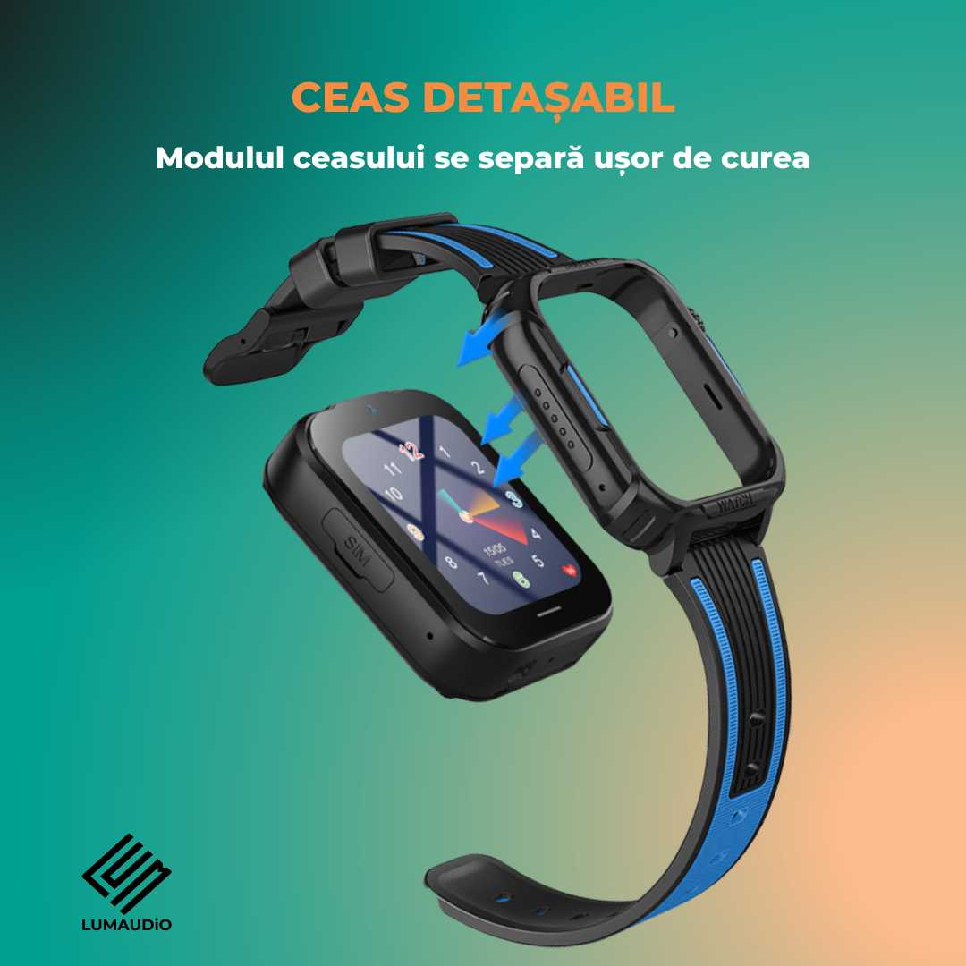 Smartwatch Copii LUMAUDiO® Ping cu 4G și GPS, Husă de Silicon Inclusă