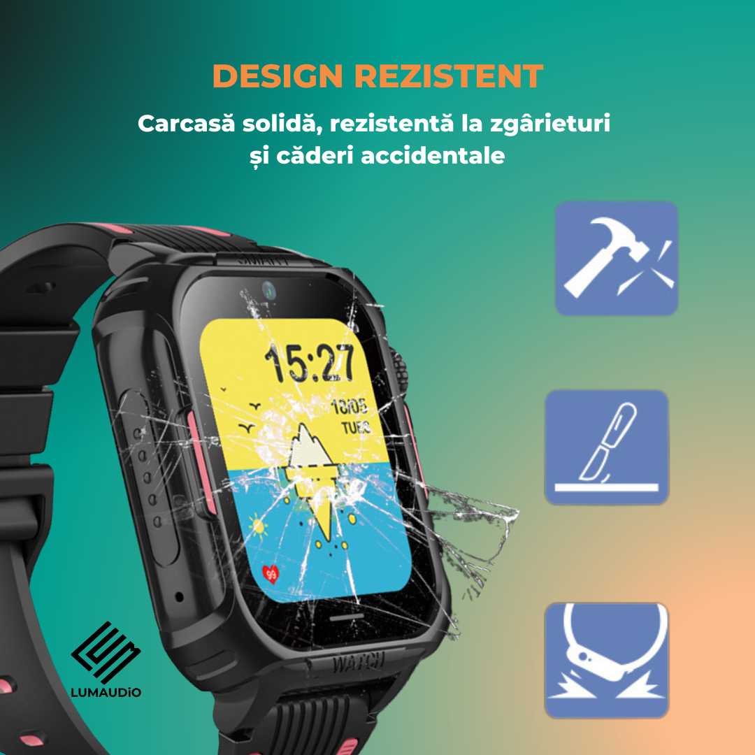 Smartwatch Copii LUMAUDiO® Ping cu 4G și GPS, Husă de Silicon Inclusă, design rezistent