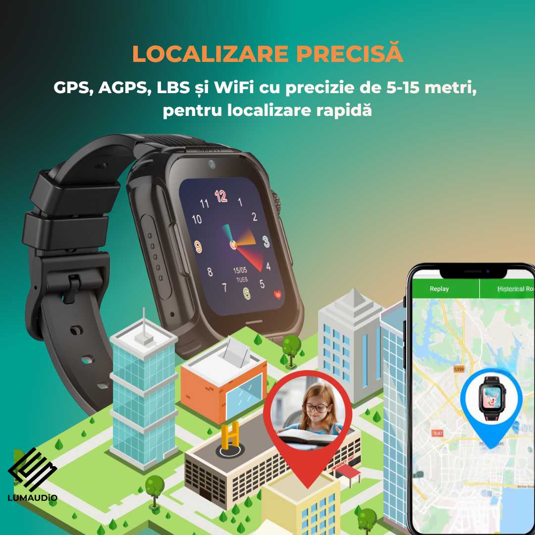 Smartwatch Copii LUMAUDiO® Ping cu 4G și GPS, Husă de Silicon Inclusă