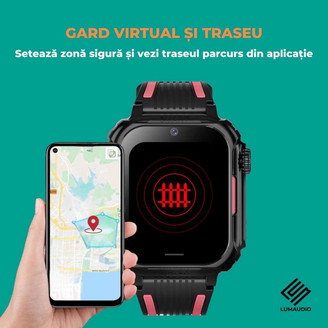 Smartwatch Copii LUMAUDiO® Ping cu 4G și GPS, Husă de Silicon Inclusă, gard virtual