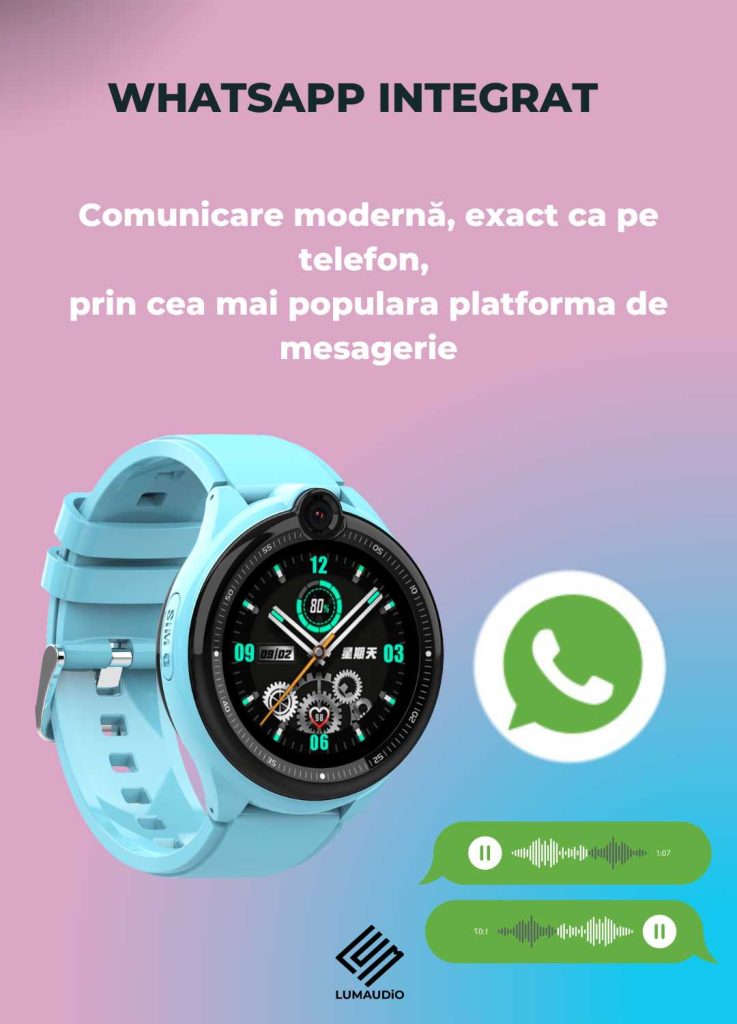 Smartwatch Copii LUMAUDiO® Dora 4G cu GPS, Apeluri Video HD și WhatsApp