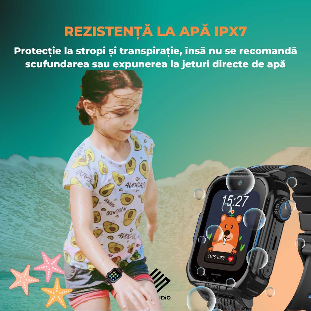 Smartwatch Copii LUMAUDiO® Ping cu 4G și GPS, Husă de Silicon Inclusă, rezistent la apa