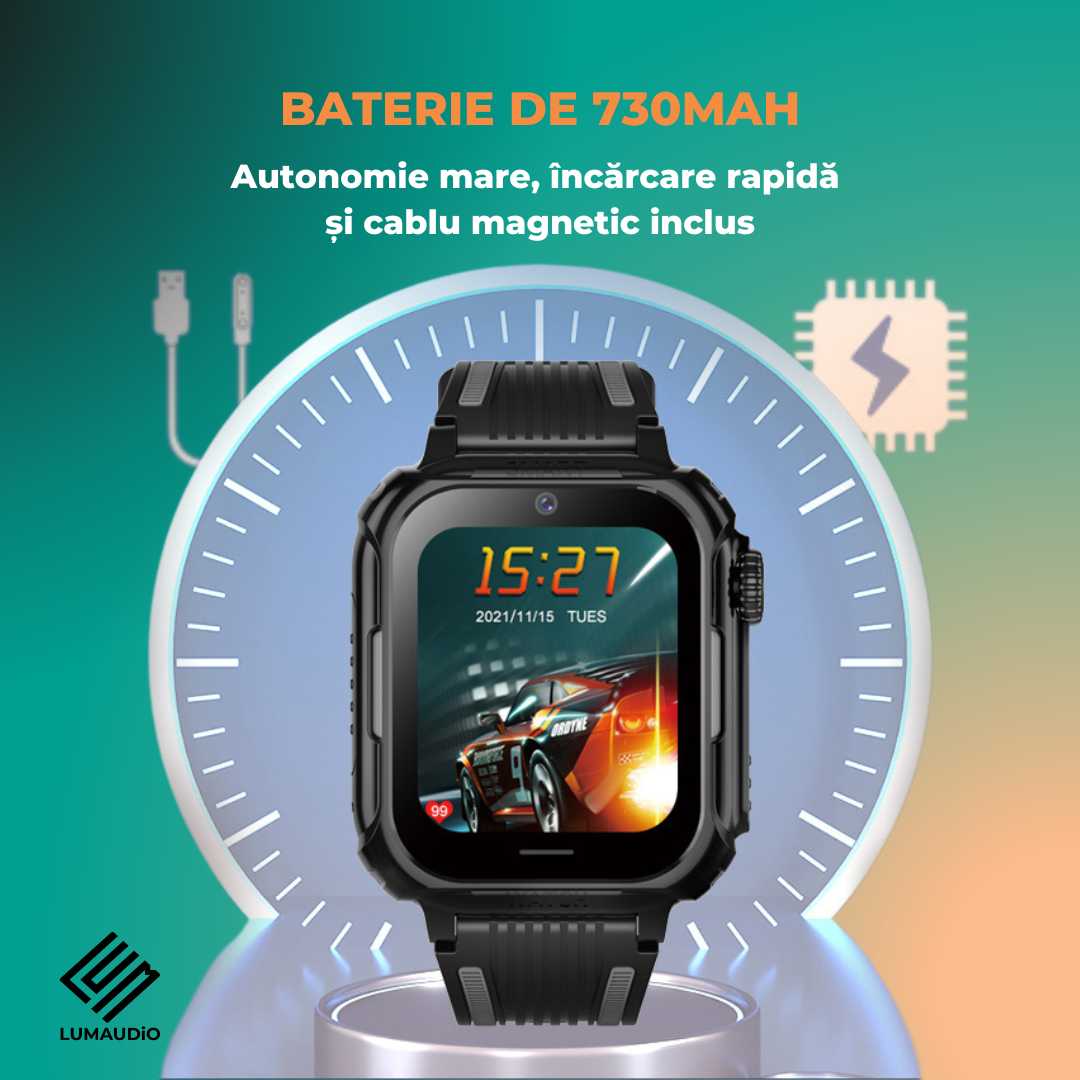 Smartwatch Copii LUMAUDiO® Ping cu 4G și GPS, Husă de Silicon Inclusă, autonimie mare