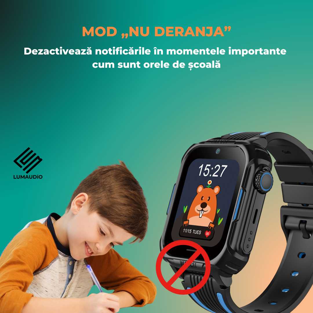 Smartwatch Copii LUMAUDiO® Ping cu 4G și GPS, Husă de Silicon Inclusă, mod nu deranja