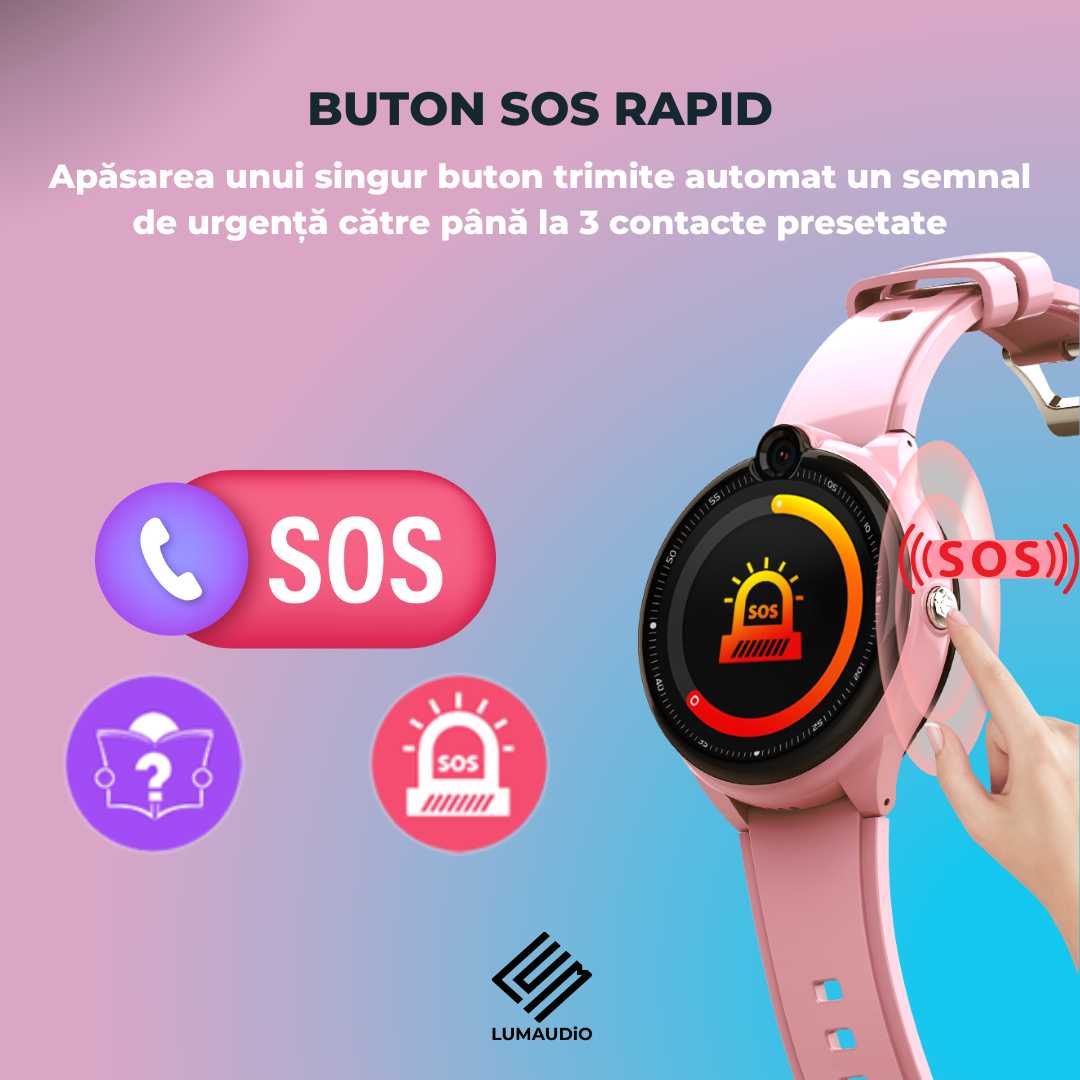 Smartwatch Copii LUMAUDiO® Dora 4G cu GPS, Apeluri Video HD și WhatsApp