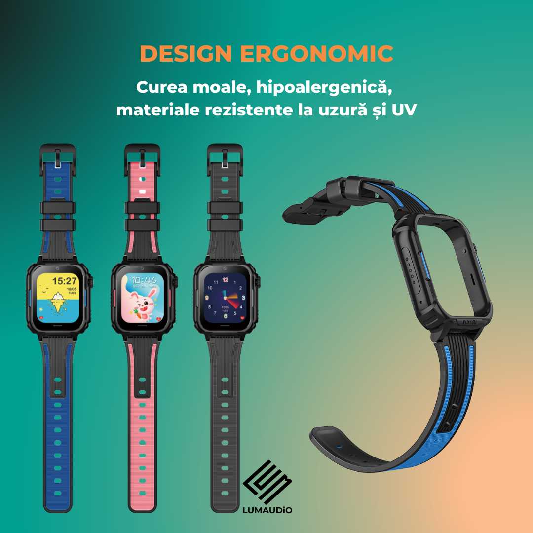Smartwatch Copii LUMAUDiO® Ping cu 4G și GPS, Husă de Silicon Inclusă, design ergonomic